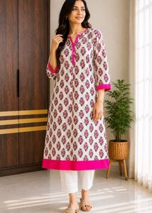 White Floral Print Kurta