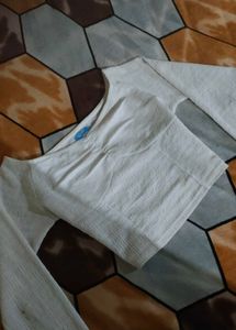 White Textured Bell Sleeve Top