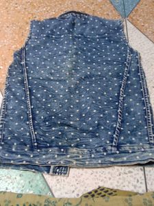 Denim Polka Dot Sleeveless Jacket