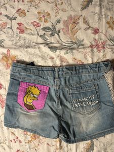 ' Denim Shorts with Lace Trim