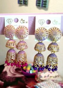 Purple & Gold Jhumka Earrings pack of 2