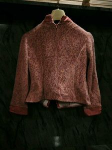 Embroidered Pink Textured Jacket