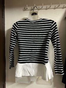 Striped Long Sleeve Top with Ruffle Hem