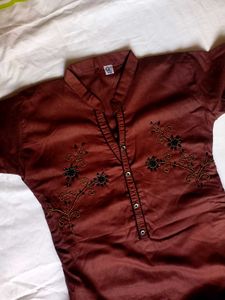 Cotton Collar Kurti Pant Set