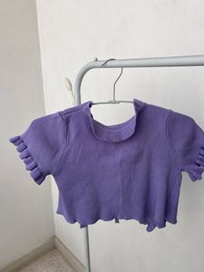 Purple Ruffle Tie Front Cardigan/Shrug