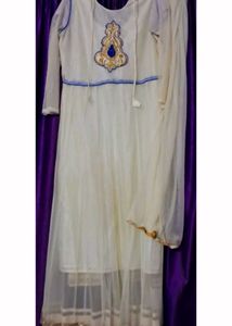 Cream Kurta Set with Blue Embroidery