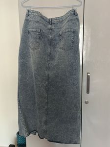 Vintage Acid Wash Denim Maxi Skirt with Slit