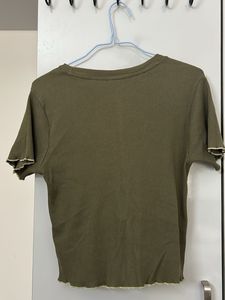 Ribbed Olive Green Cropped T-Shirt