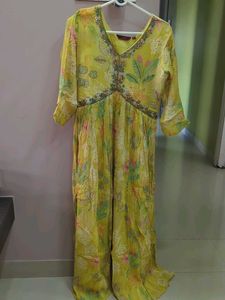 Yellow Floral Print Maxi Gown