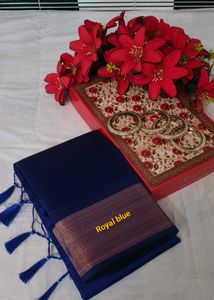 Elegant Royal Blue Saree with Tassels