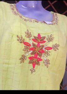 bust 38 Elegant Green Embroidered Ethnic Gown