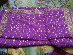Purple Saree with Gold Embellishments