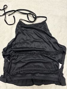 Black Halter Neck Ruffled Peplum Top