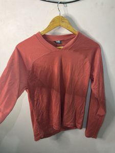 Women's Coral V-Neck Long Sleeve Top