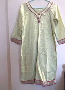 Light Green Kurta with Pink Trim
