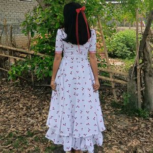 Cherry Print Ruffle Hem Midi Dress
