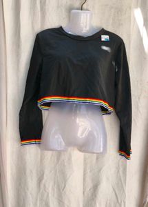Cropped Long Sleeve Top with Rainbow Trim