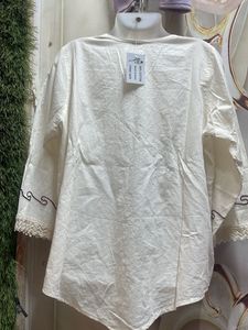 Embroidered V-Neck Cotton Kurta