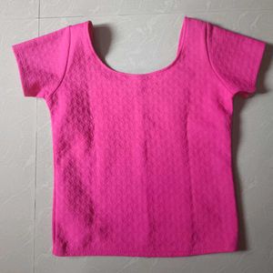 🇰🇷Vibrant Pink Textured Crop Top