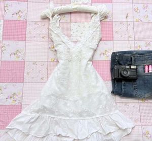 Lace Trim White Mini Dress