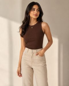 Basic Ribbed Tank Top - Brown