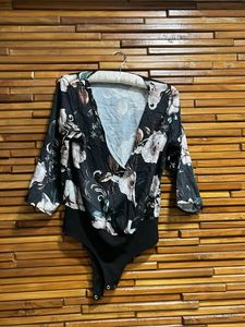 Floral Print V-Neck front open Bodysuit