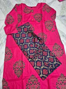 Vibrant Pink Kurta Set with Block Print