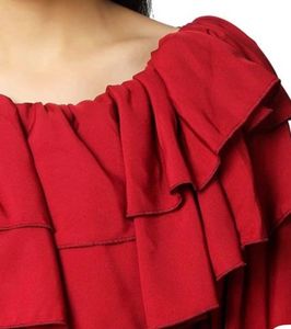Red Off-Shoulder Ruffle Crop Top