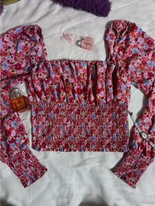 Floral Smocked Square Neck Top