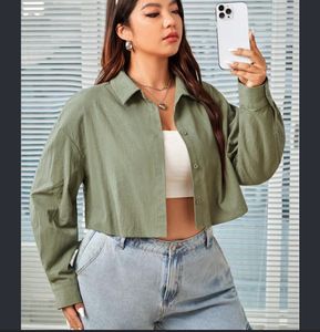 Cropped Green Button-Up Shirt