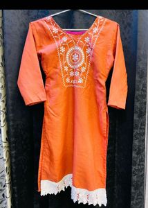 Orange Embroidered Kurta