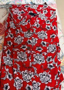 Chic Red Floral Print Shirt Dress