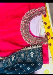 🌸 Designer Pink Gown with Heavy Embroidered Blue