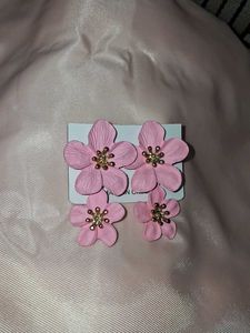 Pink Flower Drop Earrings