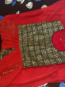 Elegant Red Kurta with Gold Embellishment