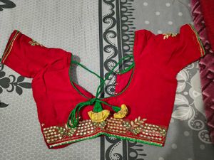 Red Bandhani Saree with Embellishments