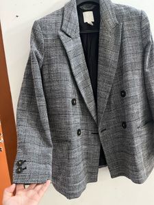 Classic Plaid Double-Breasted Blazer