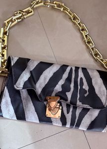 Zebra Print Clutch with Gold Chain