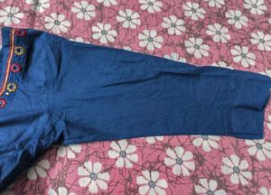 Embroidered Blue Cotton Kurta Set with Dupatta