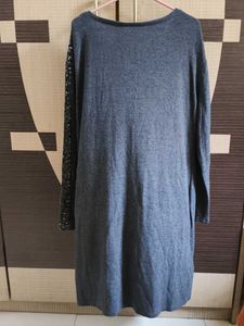 Grey Glitter On Sleeves Dress