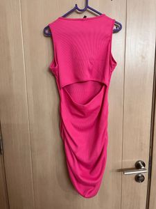 Hot Pink Ruched Cutout Dress