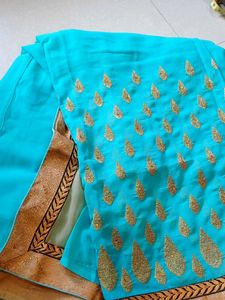 Elegant Blue Embroidered Saree