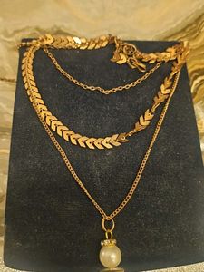 Gold Layered Necklace with Pearl Pendant