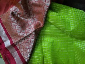Vibrant Green Silk Saree with Silver Border