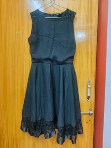 Black Lace Detail Fit And Flare Dress
