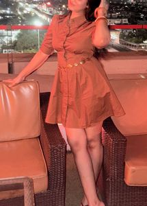 Brown Collared Midi Dress