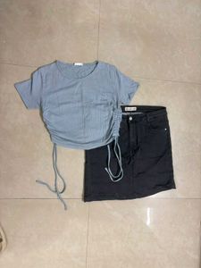 Blue Ruched Crop Top