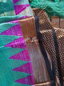Teal &amp; Gold Striped Saree