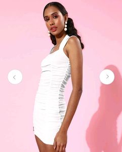 Chic White Ruched Mini Dress