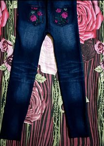 Floral Embellished Denim Jeans